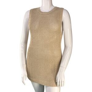 Massimo Dutti Womens Size L Tunic Top Crew Neck Sleeveless Open Knit Cream